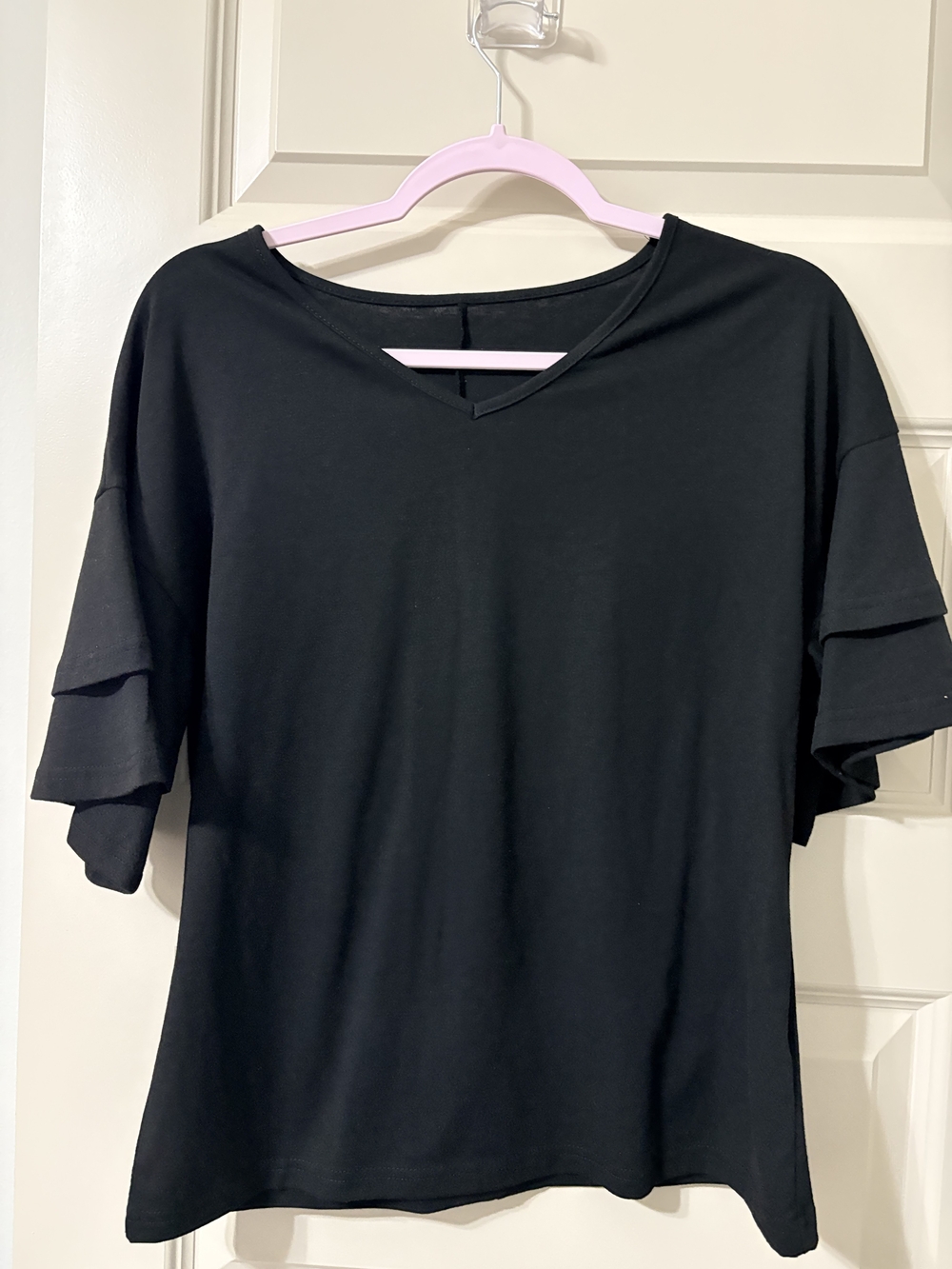 Women’s Black Ruffle Sleeve V-Neck Top